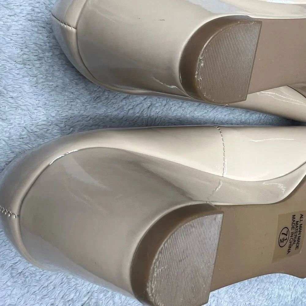 Cityclassified Comfort Low Wedge Slip On Open Toe Shoes Vegan Patent Women’s 8